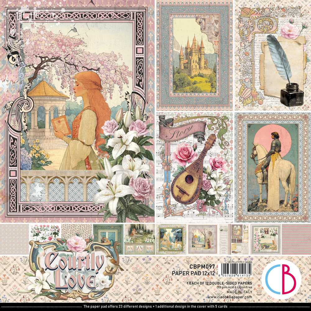 Ciao Bella Papercrafting PRE-ORDER Courtly Love 12x12 Inch Paper Pad (CBPM097) Ciao Bella Papercrafting PRE-ORDER Courtly Love 12x12 Inch Paper Pad (CBPM097)