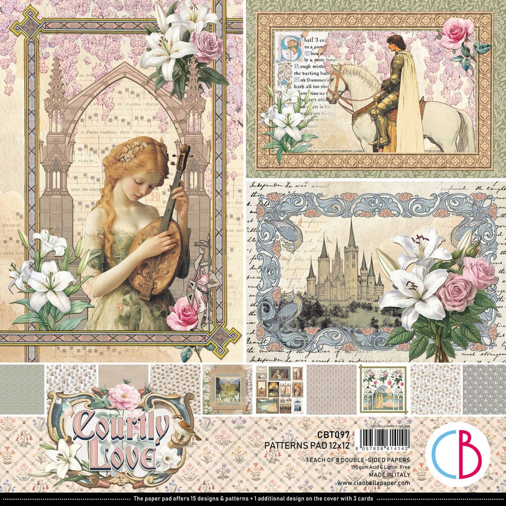 Ciao Bella Papercrafting PRE-ORDER Courtly Love 12x12 Inch Patterns Pad (CBT097) Ciao Bella Papercrafting PRE-ORDER Courtly Love 12x12 Inch Patterns Pad (CBT097)