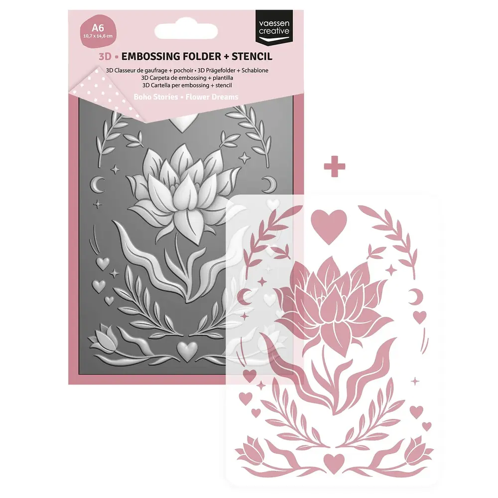 Vaessen Creative Boho Stories 3D Embossing Folder + Stencil Flower Dreams (3625-0507) Vaessen Creative Boho Stories 3D Embossing Folder + Stencil Flower Dreams (3625-0507)