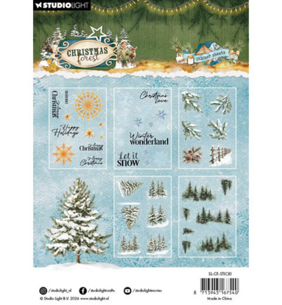 Studio Light PRE-ORDER Christmas Forest Transparant Stickers Elements & Texts (SL-CF-STIC81)
