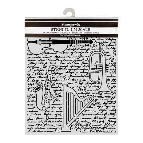 Stamperia Symphony Thick Stencils 20x25cm Violin, Trumpet, Harp (KSTD212)