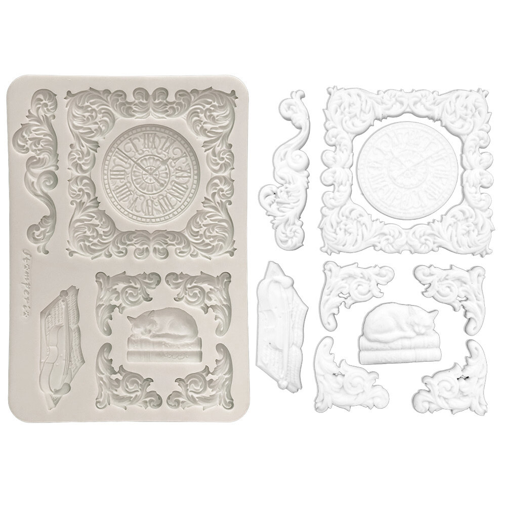 Stamperia Symphony A5 Silicon Mould Clock and Cat (KACMA614)