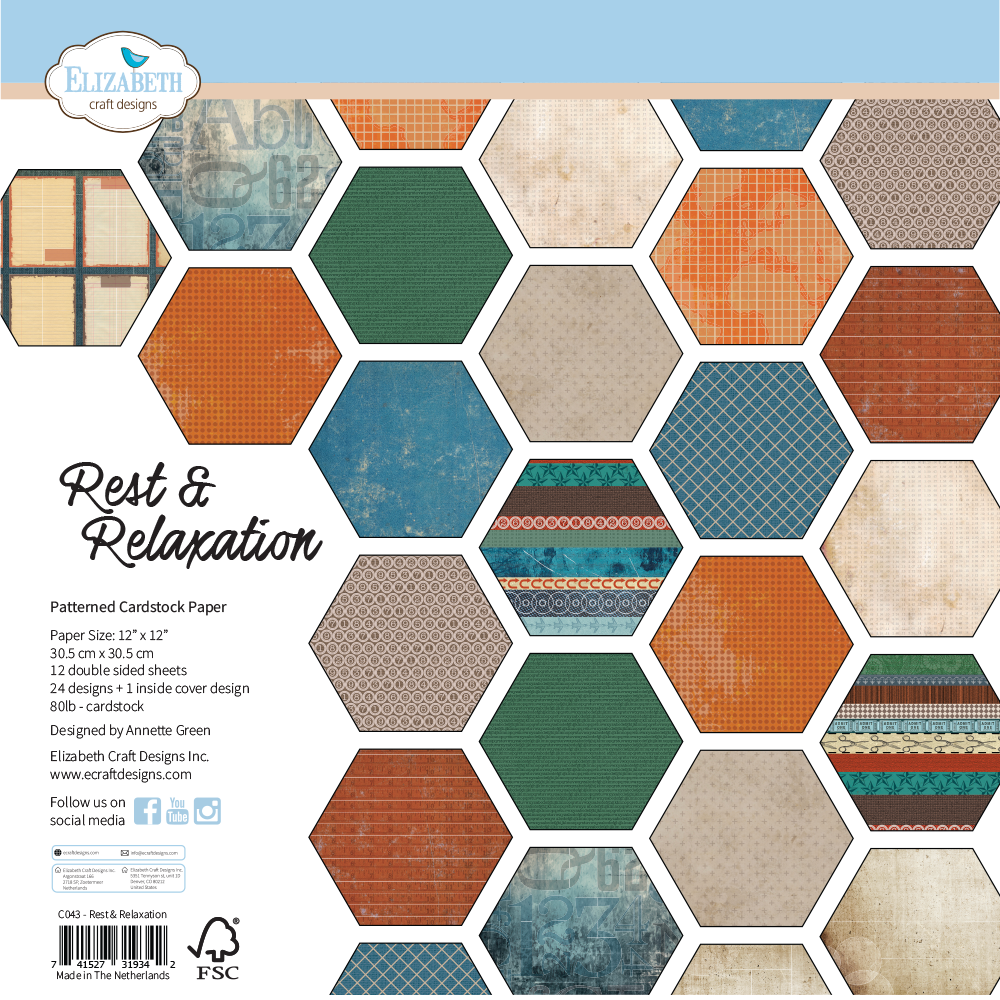 Elizabeth Craft Designs Rest & Relaxation 12x12 Inch Patterned Cardstock (C043)