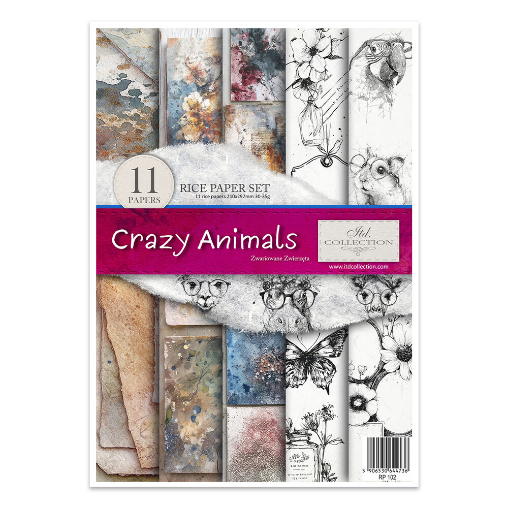 ITD Collection Crazy Animals A4 Rice Paper Set (RP 102)