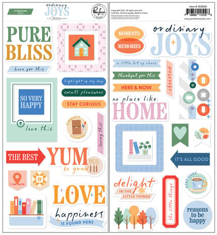 Pinkfresh Studio Ordinary Joys Chipboard Phrase Stickers (302626)