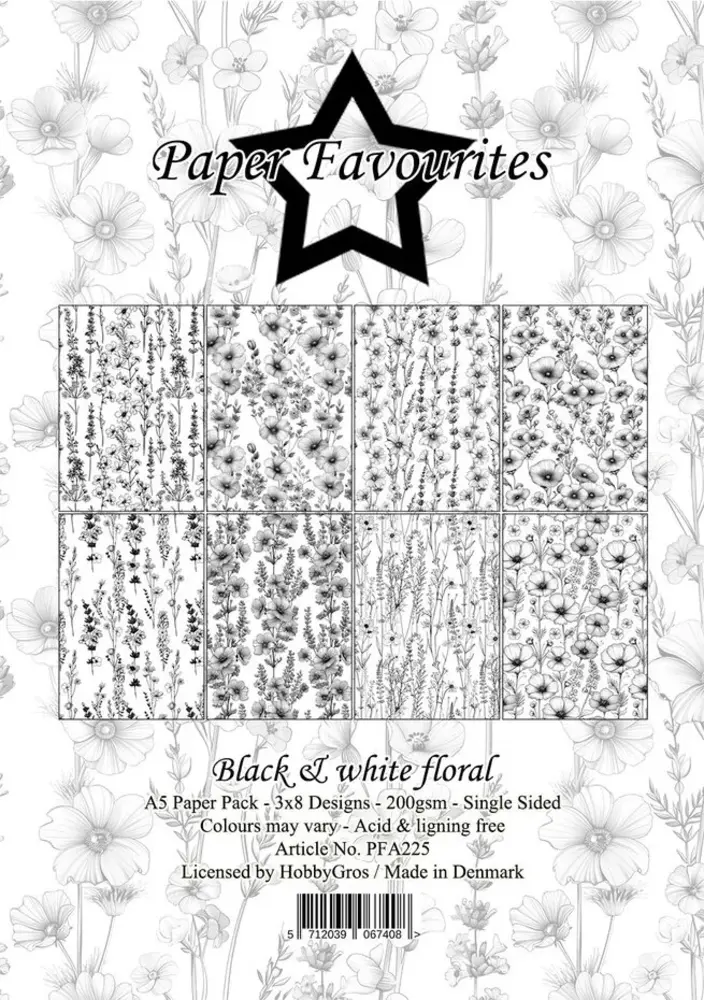 Paper Favourites Black & White Floral A5 Paper Pack (PFA225) Paper Favourites Black & White Floral A5 Paper Pack (PFA225)