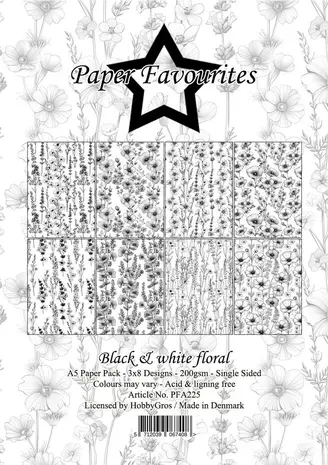 Paper Favourites Black & White Floral A5 Paper Pack (PFA225) Paper Favourites Black & White Floral A5 Paper Pack (PFA225)