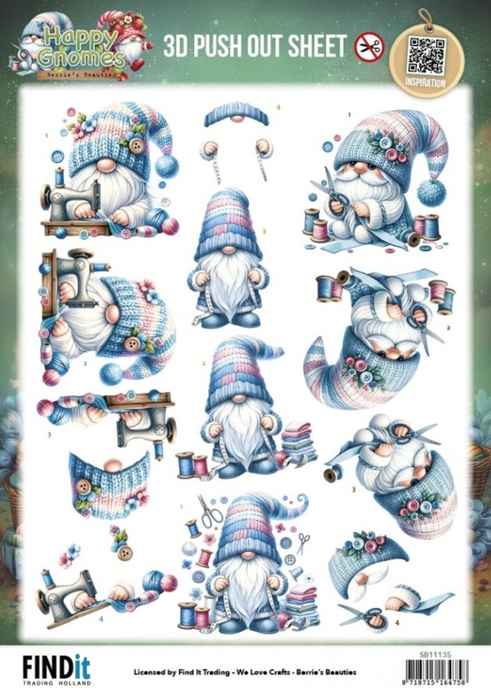 Berrie's Beauties Happy Gnomes 3D Push Out Sew Much Love (SB11135) Berrie's Beauties Happy Gnomes 3D Push Out Sew Much Love (SB11135)