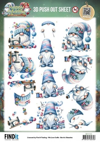 Berrie's Beauties Happy Gnomes 3D Push Out Sew Much Love (SB11135) Berrie's Beauties Happy Gnomes 3D Push Out Sew Much Love (SB11135)