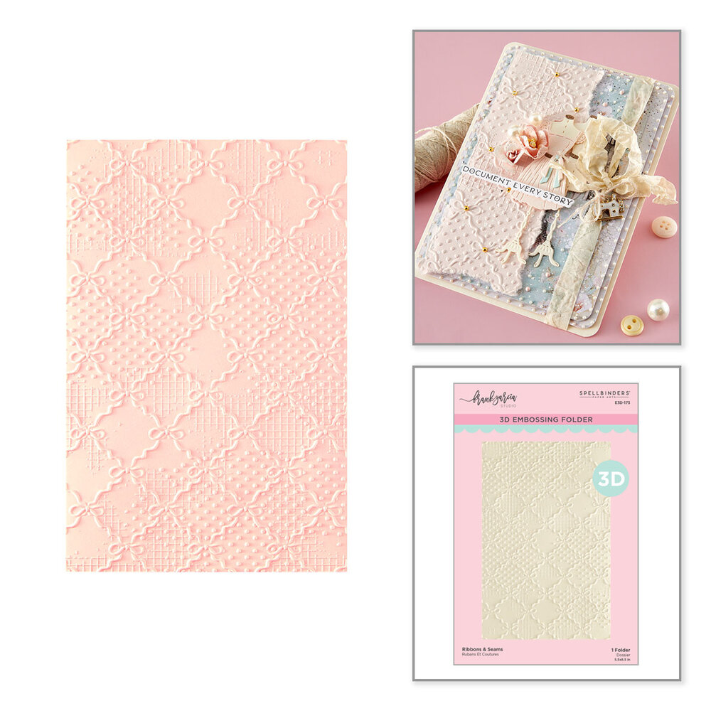 Spellbinders Buttons & Keepsakes 3D Embossing Folder Ribbons & Seams by Frank Garcia (E3D-173) Spellbinders Buttons & Keepsakes 3D Embossing Folder Ribbons & Seams by Frank Garcia (E3D-173)