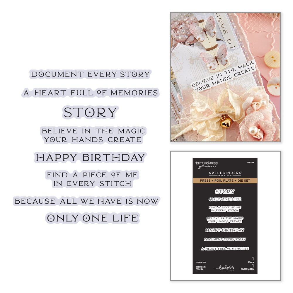 Spellbinders Buttons & Keepsakes Press + Foil Plate & Die Set Heirloom Words by Frank Garcia (BP-364) Spellbinders Buttons & Keepsakes Press + Foil Plate & Die Set Heirloom Words by Frank Garcia (BP-364)