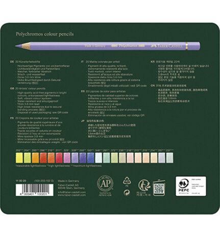 Faber Castell (20 Nieuwe Kleuren) Kleurpotlood Polychromos Blik 20 Stuks (FC-110020)