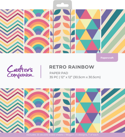 Crafter's Companion Retro Rainbow 12x12 Inch Paper Pad (CC-RETRAI-PAD12)
