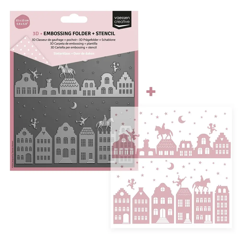 Vaessen Creative Sinterklaas 3D Embossing Folder + Stencil Over de Daken (3625-0405)