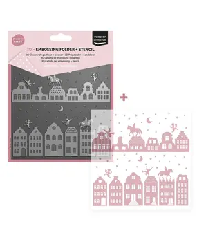 Vaessen Creative Sinterklaas 3D Embossing Folder + Stencil Over de Daken (3625-0405)