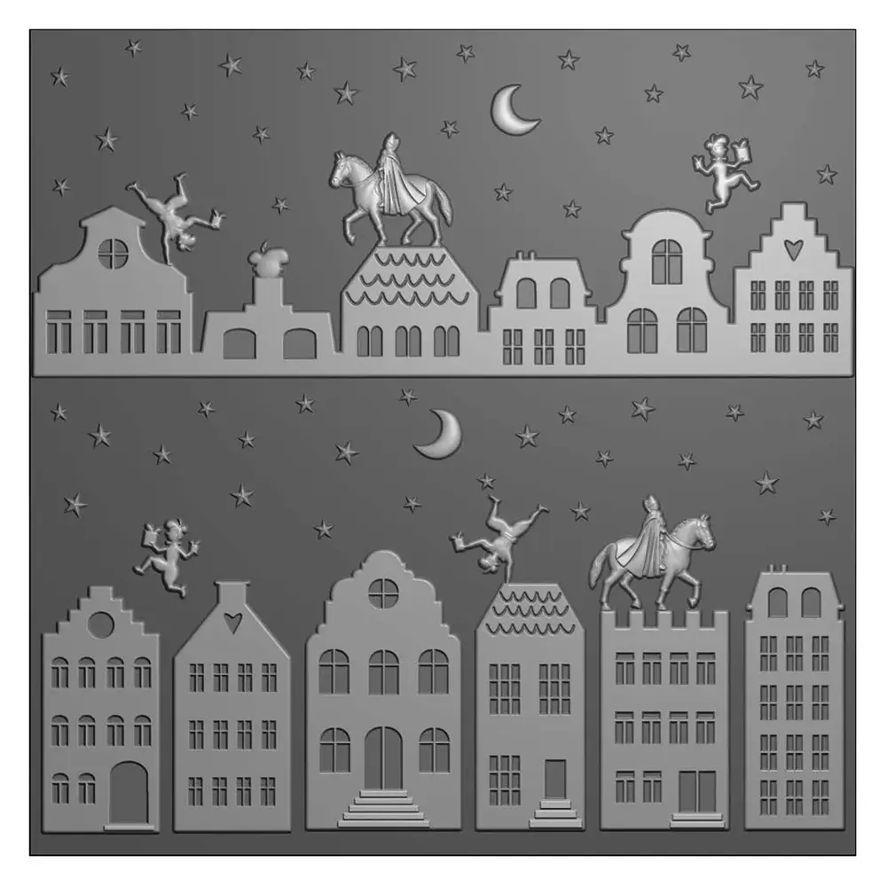 Vaessen Creative Sinterklaas 3D Embossing Folder + Stencil Over de Daken (3625-0405)