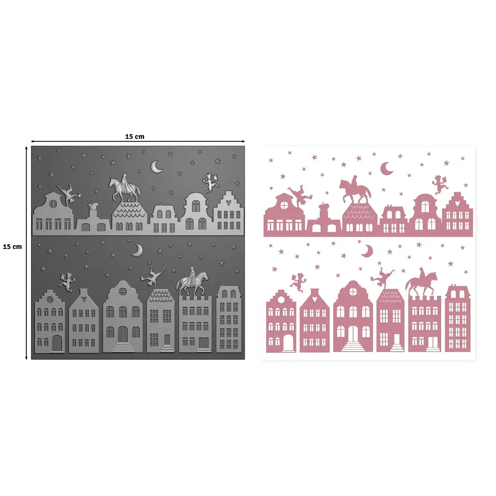 Vaessen Creative Sinterklaas 3D Embossing Folder + Stencil Over de Daken (3625-0405)
