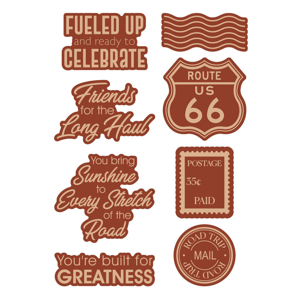 Spellbinders Classic Road Legends 2.0 Road Trip Adventures Sentiments Stamp & Die Set (SDS-229)