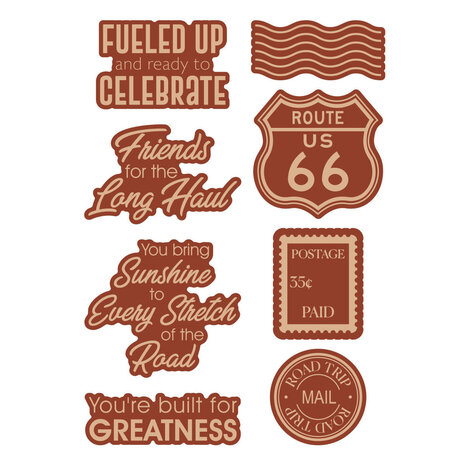 Spellbinders Classic Road Legends 2.0 Road Trip Adventures Sentiments Stamp & Die Set (SDS-229)