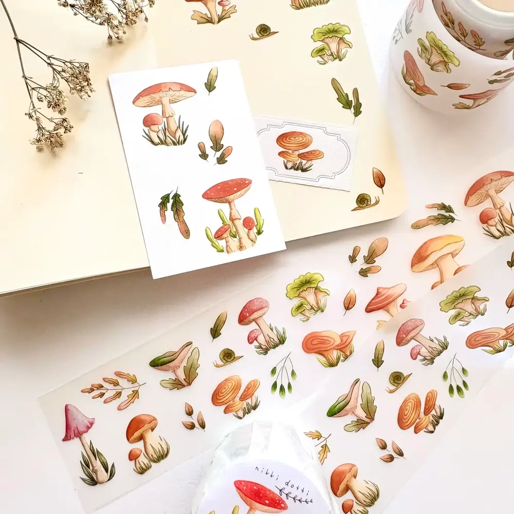 Nikki Dotti PET Tape 50mm Colorful Mushrooms (Kiss Cut)