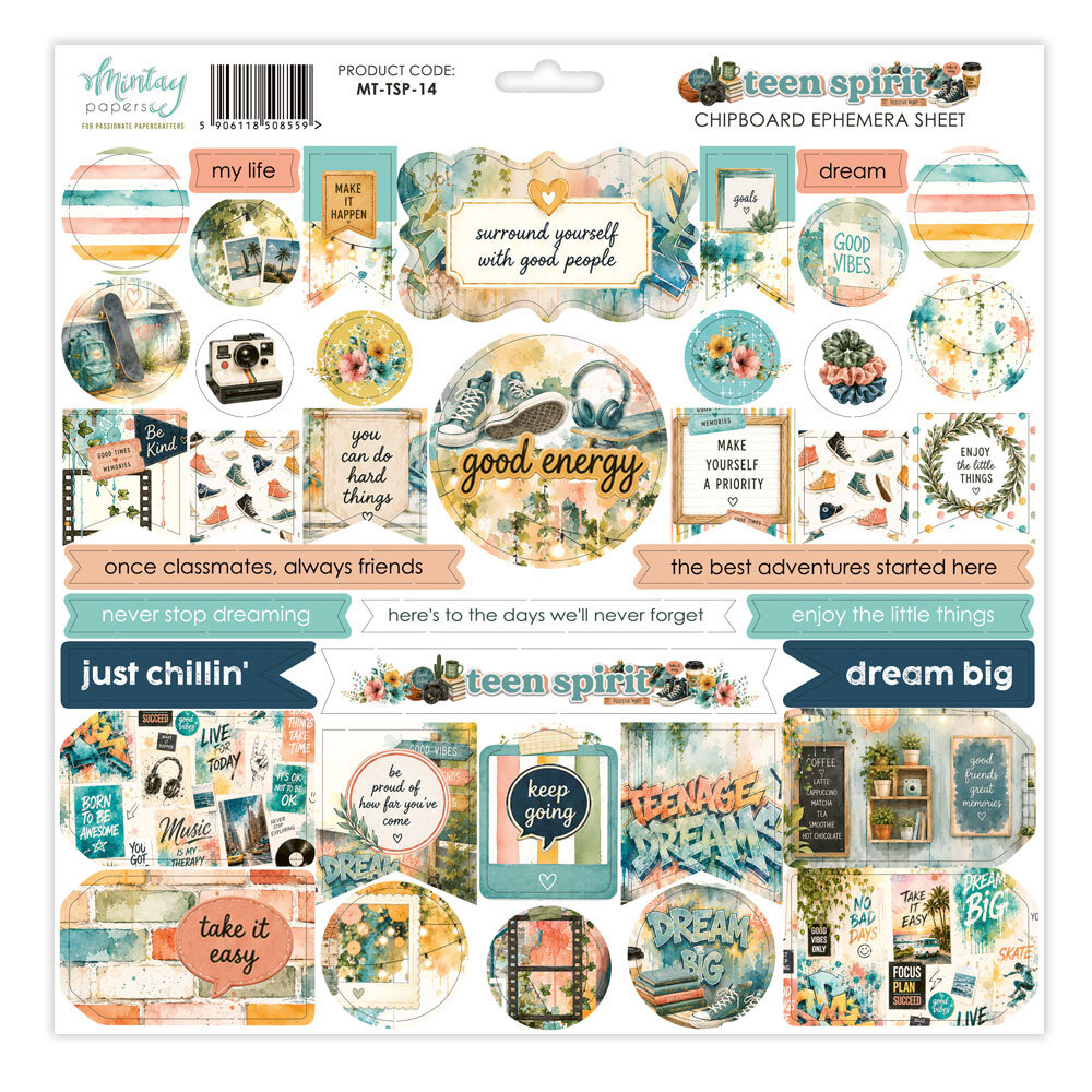 Mintay Teen Spirit 12x12 Inch Chipboard Ephemera Sheet (MT-TSP-14)