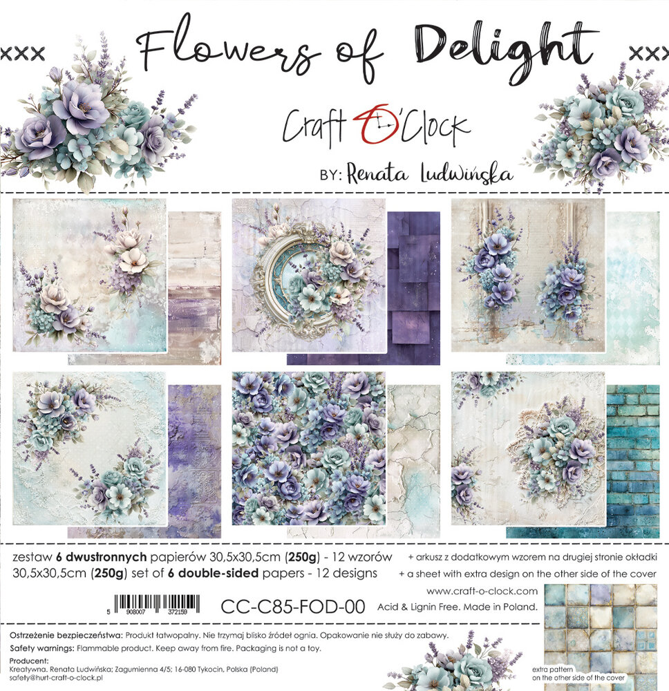 Craft O'Clock Flowers of Delight 12x12 Inch Paper Set (CC-C85-FOD-00) Craft O'Clock Flowers of Delight 12x12 Inch Paper Set (CC-C85-FOD-00)