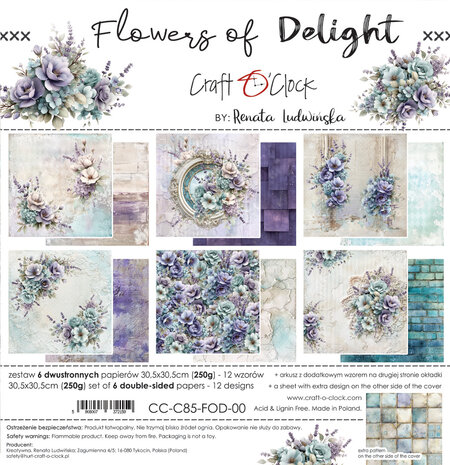 Craft O'Clock Flowers of Delight 12x12 Inch Paper Set (CC-C85-FOD-00) Craft O'Clock Flowers of Delight 12x12 Inch Paper Set (CC-C85-FOD-00)