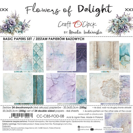 Craft O'Clock Flowers of Delight 8x8 Inch Basic Paper Set (CC-C85-FOD-08) Craft O'Clock Flowers of Delight 8x8 Inch Basic Paper Set (CC-C85-FOD-08)