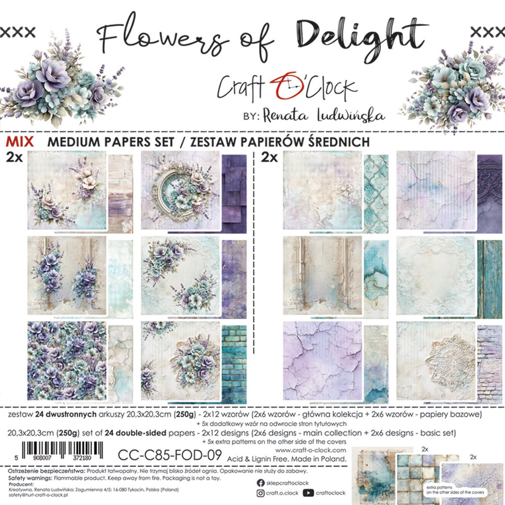 Craft O'Clock Flowers of Delight 8x8 Inch Medium Mix Paper Set (CC-C85-FOD-09) Craft O'Clock Flowers of Delight 8x8 Inch Medium Mix Paper Set (CC-C85-FOD-09)