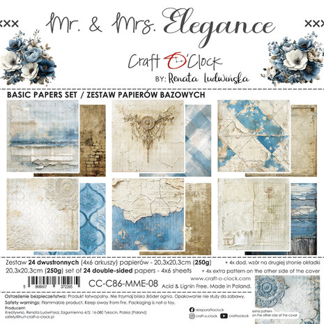 Craft O'Clock Mr. & Mrs. Elegance 8x8 Inch Basic Paper Set (CC-C86-MME-08) Craft O'Clock Mr. & Mrs. Elegance 8x8 Inch Basic Paper Set (CC-C86-MME-08)