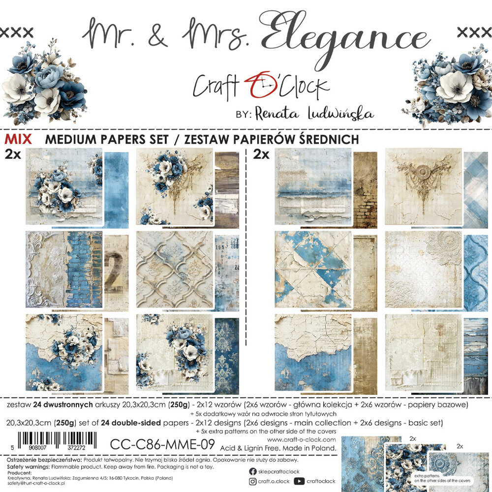 Craft O'Clock Mr. & Mrs. Elegance 8x8 Inch Medium Mix Paper Set (CC-C86-MME-09)
