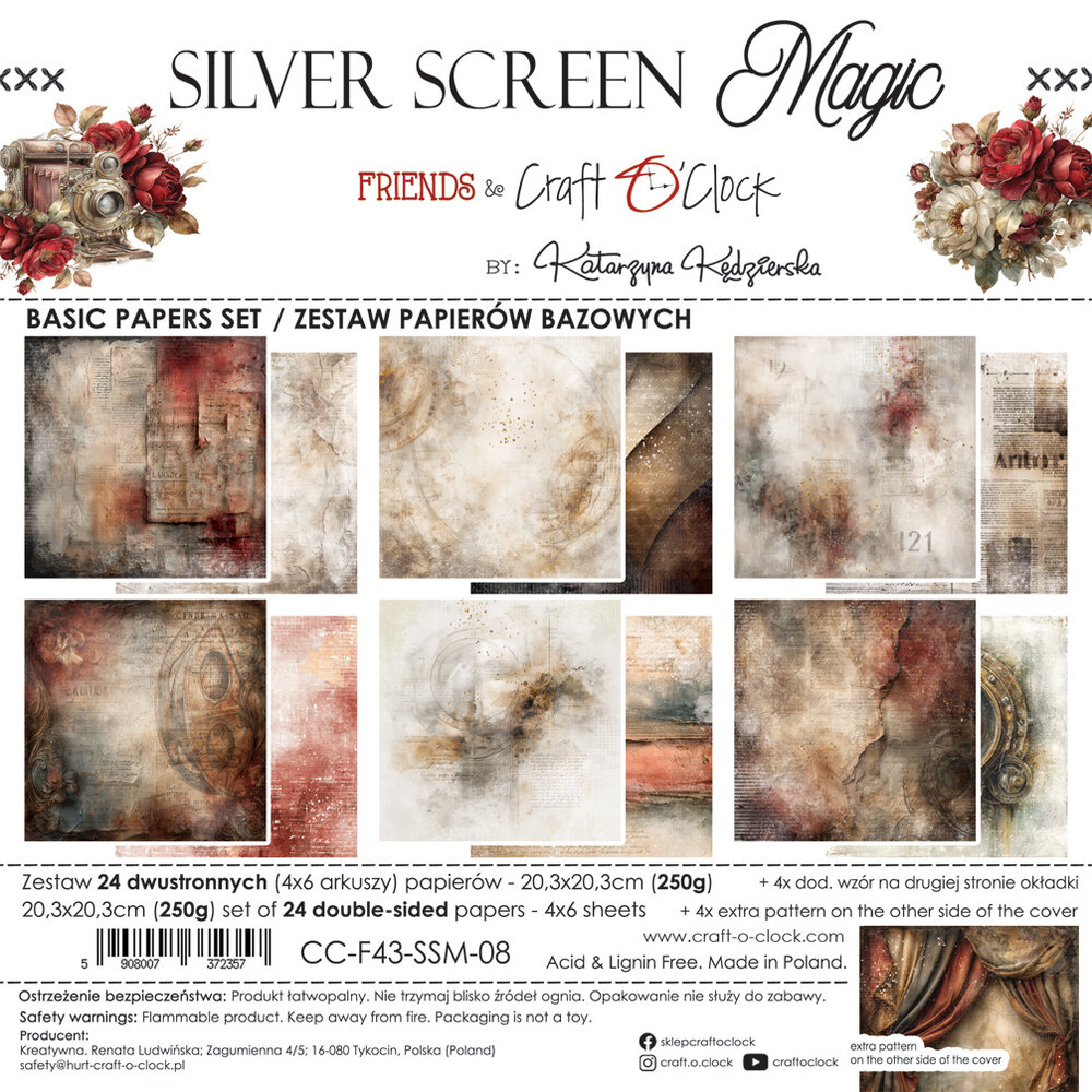 Craft O'Clock Silver Screen Magic 8x8 Inch Basic Paper Set (CC-F43-SSM-08) Craft O'Clock Silver Screen Magic 8x8 Inch Basic Paper Set (CC-F43-SSM-08)