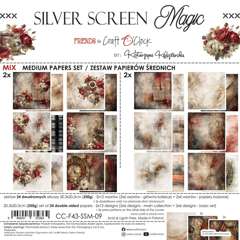 Craft O'Clock Silver Screen Magic 8x8 Inch Medium Mix Paper Set (CC-F43-SSM-09) Craft O'Clock Silver Screen Magic 8x8 Inch Medium Mix Paper Set (CC-F43-SSM-09)