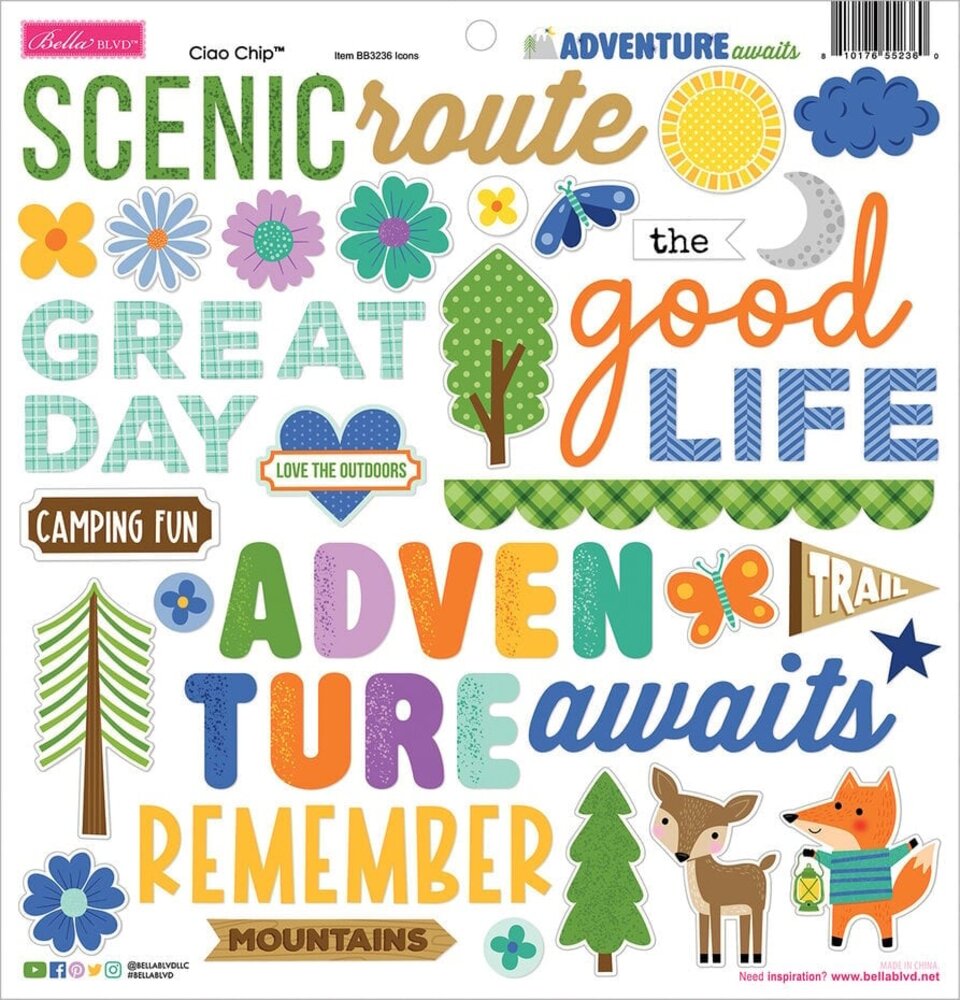 Bella BLVD Adventure Awaits Ciao Chipboard Icons (BB3236)