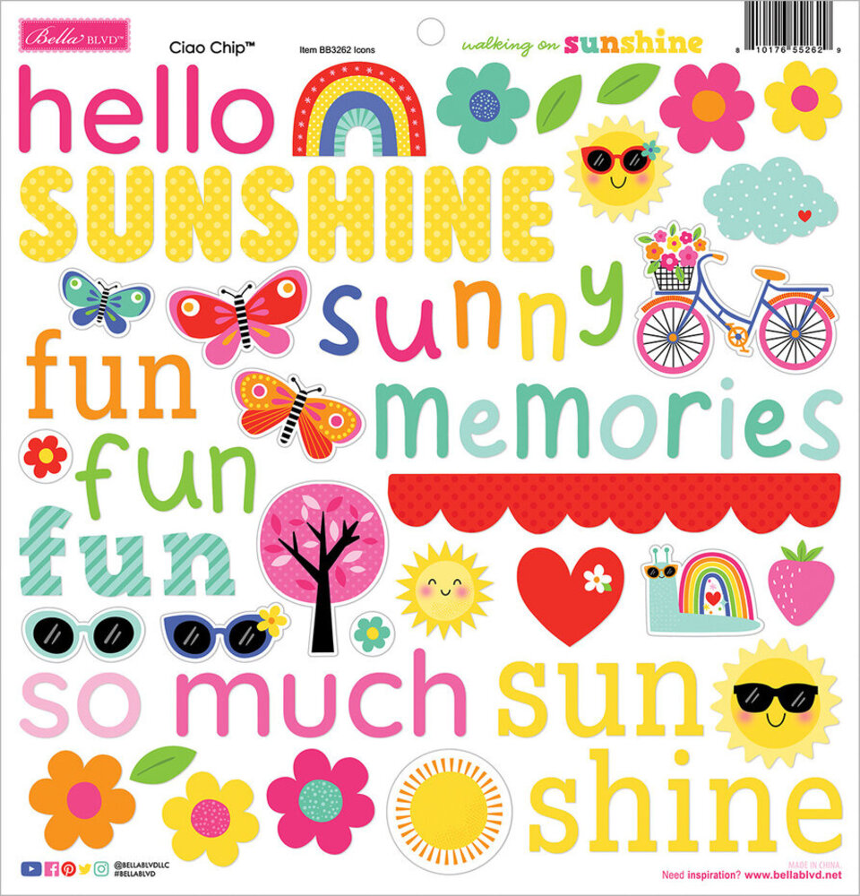 Bella BLVD Walking on Sunshine Ciao Chipboard Icons (BB3262)