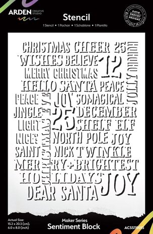 Arden Creative Studio Christmas Cheer Sentiment Block 6x8 Inch Stencil (ACSST0013) Arden Creative Studio Christmas Cheer Sentiment Block 6x8 Inch Stencil (ACSST0013)