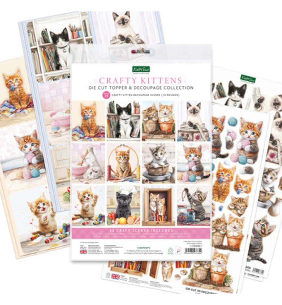 Katy Sue Crafty Kittens Die Cut Topper & Decoupage Collection (11-DCD7002) Katy Sue Crafty Kittens Die Cut Topper & Decoupage Collection (11-DCD7002)
