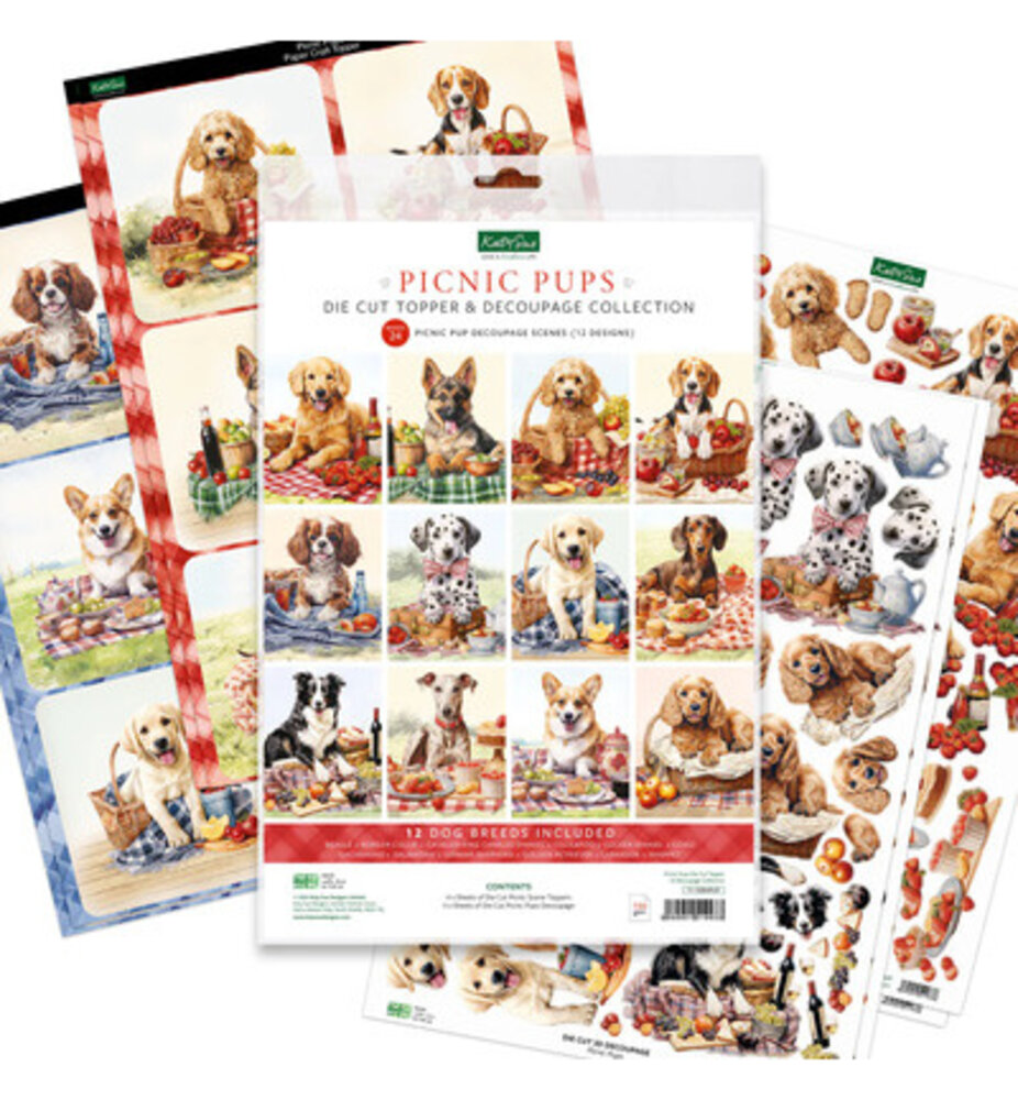 Katy Sue Picnic Pups Die Cut Topper & Decoupage Collection (7-10084PUP) Katy Sue Picnic Pups Die Cut Topper & Decoupage Collection (7-10084PUP)