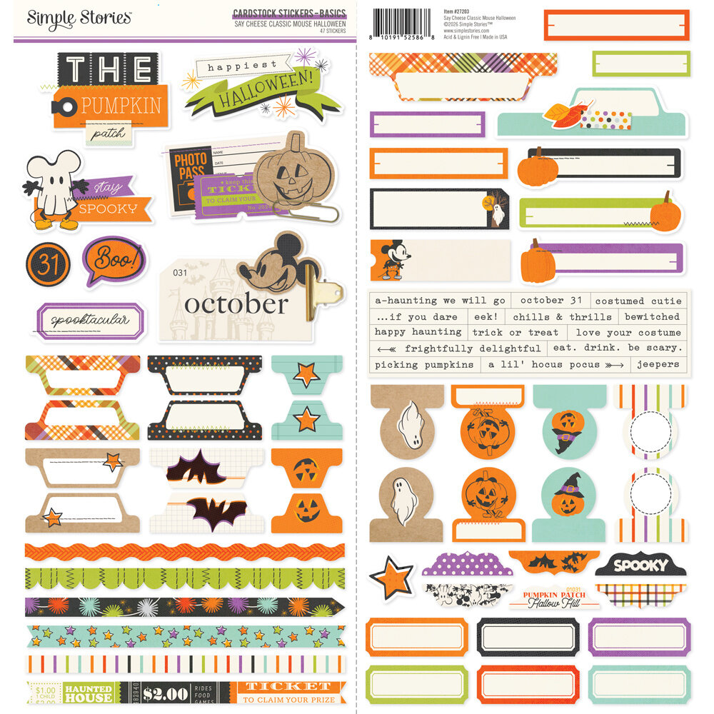 Simple Stories Say Cheese Classic Mouse Halloween Cardstock Stickers Basics (27203) Simple Stories Say Cheese Classic Mouse Halloween Cardstock Stickers Basics (27203)