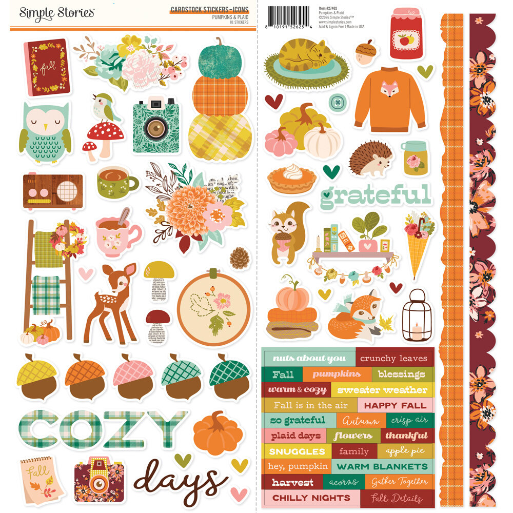 Simple Stories Pumpkins & Plaid Cardstock Stickers Icons (27402) Simple Stories Pumpkins & Plaid Cardstock Stickers Icons (27402)