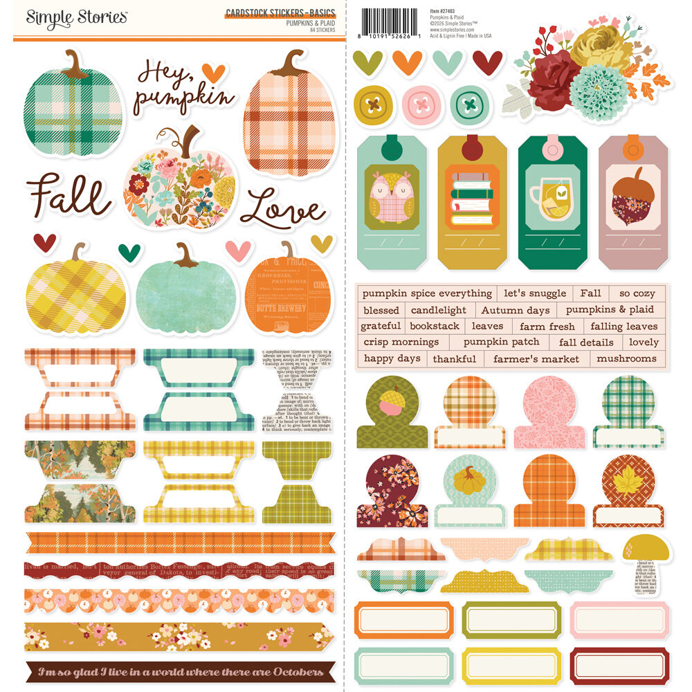 Simple Stories Pumpkins & Plaid Cardstock Stickers Basics (27403)