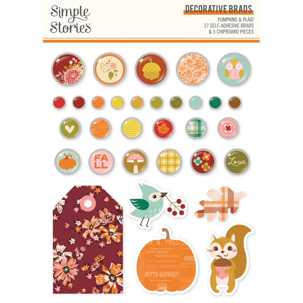 Simple Stories Pumpkins & Plaid Decorative Brads (27423) Simple Stories Pumpkins & Plaid Decorative Brads (27423)