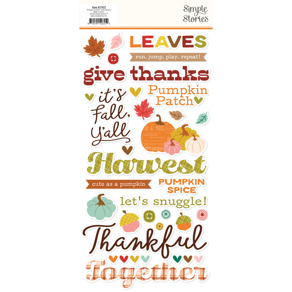 Simple Stories Pumpkins & Plaid Foam Stickers (27422) Simple Stories Pumpkins & Plaid Foam Stickers (27422)