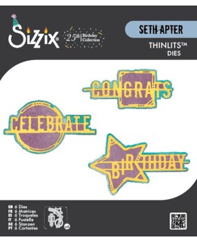 Sizzix Seth Apter Thinlits Die Set Word Wafers Birthday (667132)