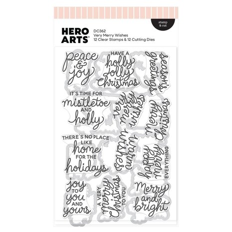 Hero Arts Home for the Holidays Stamps & Dies Very Merry Wishes (DC362)