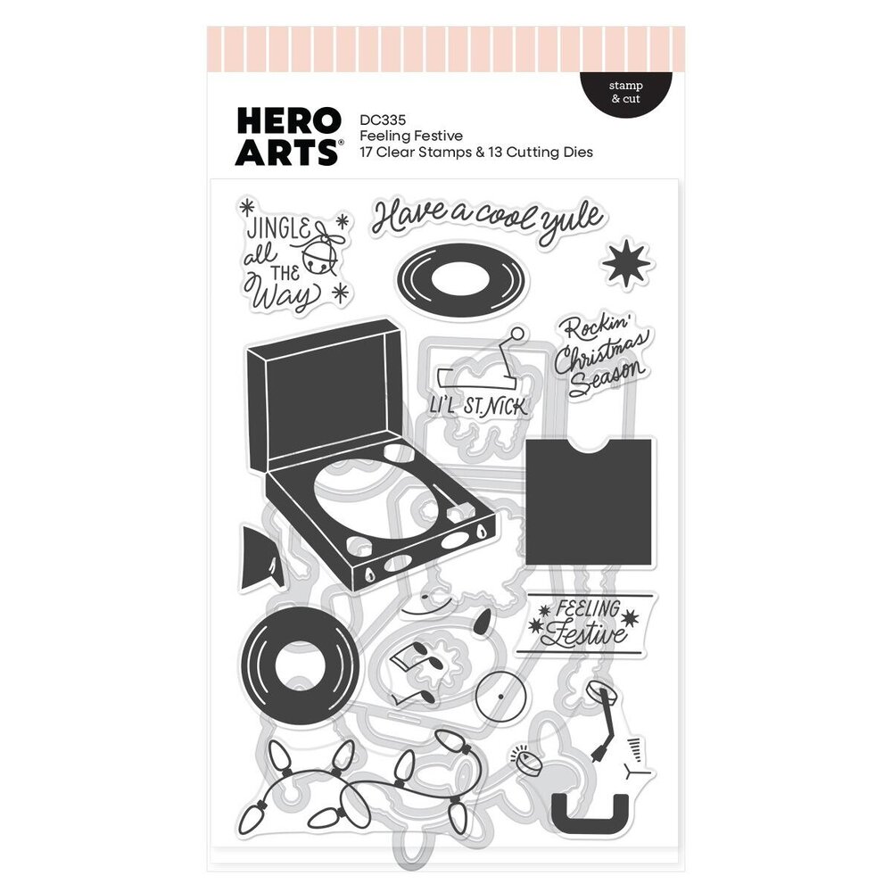 Hero Arts Vintage Vinyl Stamps & Dies Feeling Festive (DC335) Hero Arts Vintage Vinyl Stamps & Dies Feeling Festive (DC335)