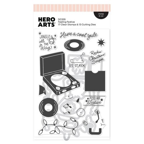 Hero Arts Vintage Vinyl Stamps & Dies Feeling Festive (DC335) Hero Arts Vintage Vinyl Stamps & Dies Feeling Festive (DC335)