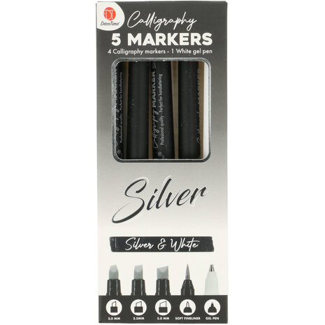 DécoTime 5 Calligraphy Markers Silver (3206634) DécoTime 5 Calligraphy Markers Silver (3206634)
