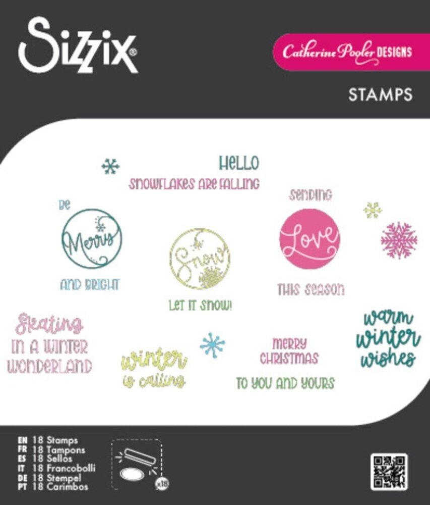 Sizzix Catherine Pooler Clear Stamps Warm Winter Wishes Sentiments (667172)