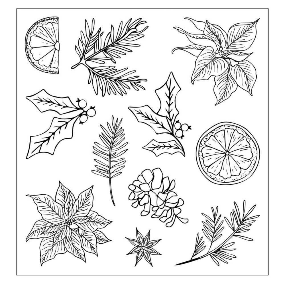 Sizzix Clear Stamps Poinsettia and Pine (667122)
